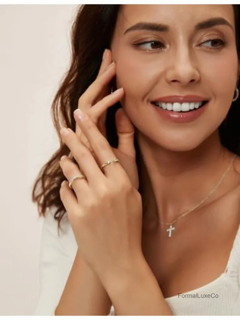 14K Gold Plated Curved CZ Wedding Band Ring Stackable Dainty Simulated Diamond